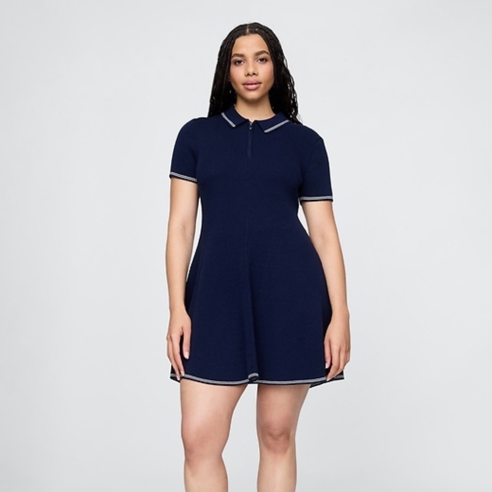 NWT GAP Ribbed Sweater Polo Mini Dress | Navy | Size S